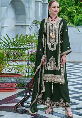 Green Embroidered Georgette Kurta Set