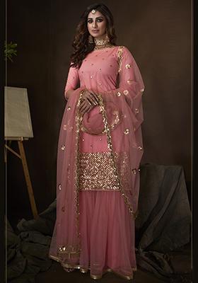 Pink Embroidered Net Kurta Set