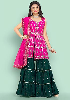 Pink Embroidered Georgette Kurta Set