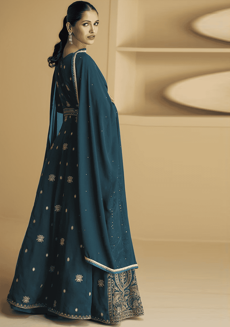 Rama Green Embroidered Georgette Kurta Set