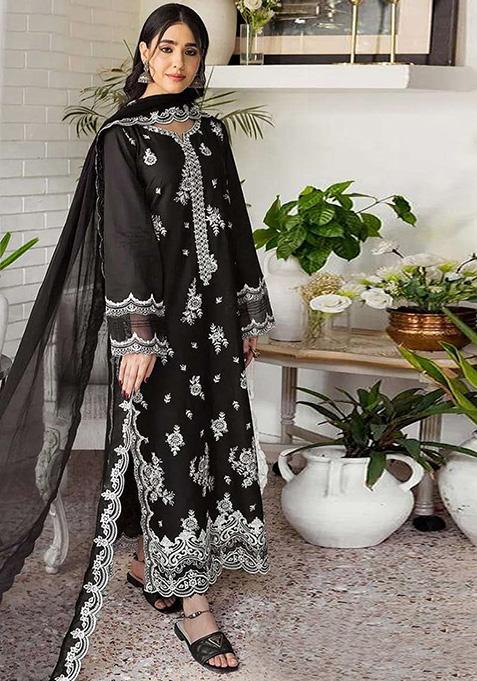 Black Embroidered Georgette Kurta Set