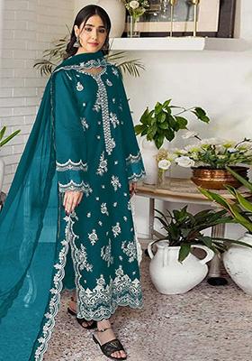 Rama Green Embroidered Georgette Kurta Set
