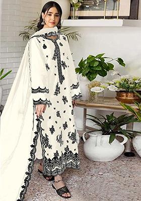 White Embroidered Georgette Kurta Set
