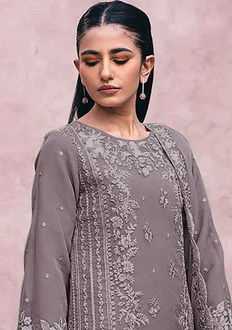 Lavender Embroidered Georgette Kurta Set