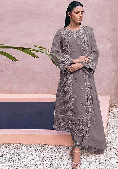 Lavender Embroidered Georgette Kurta Set