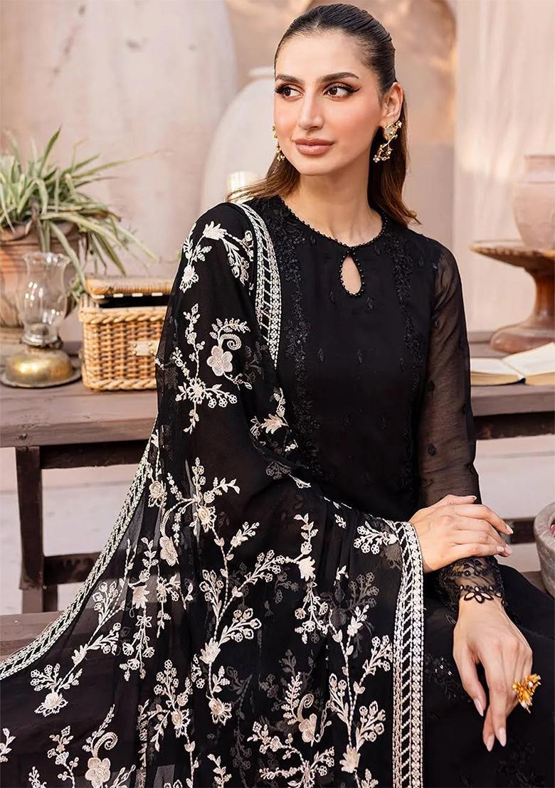 Black Embroidered Georgette Kurta Set