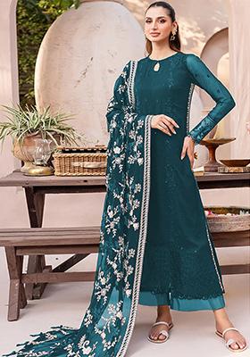 Rama Green Embroidered Georgette Kurta Set