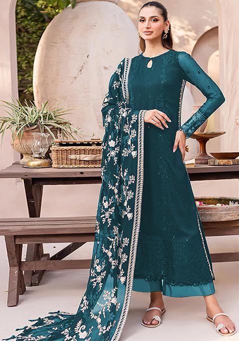 Rama Green Embroidered Georgette Kurta Set