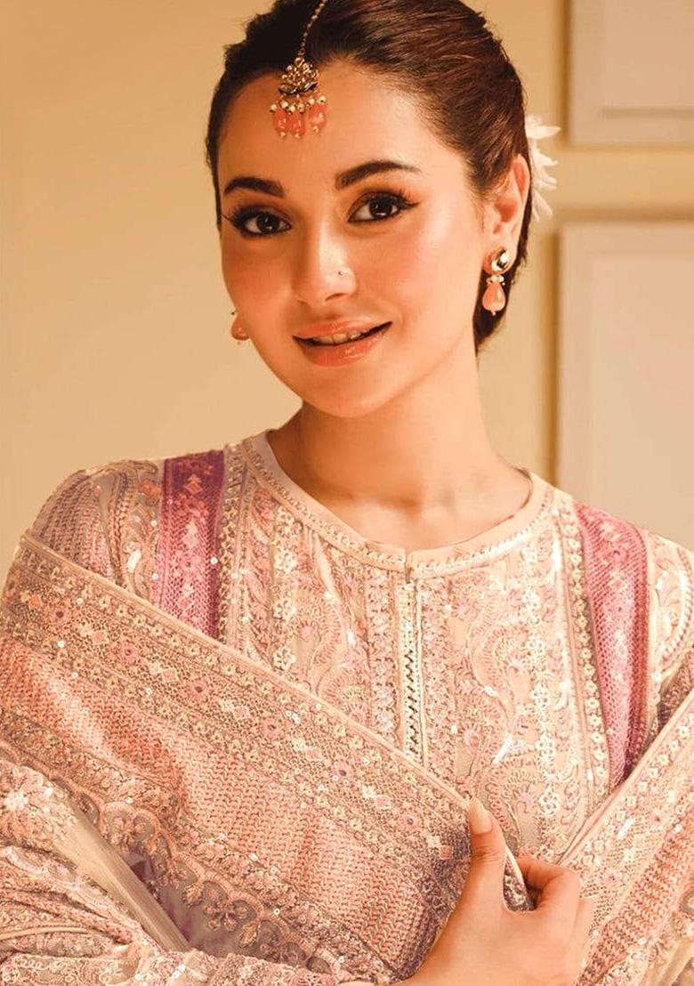 Peach Embroidered Georgette Kurta Set