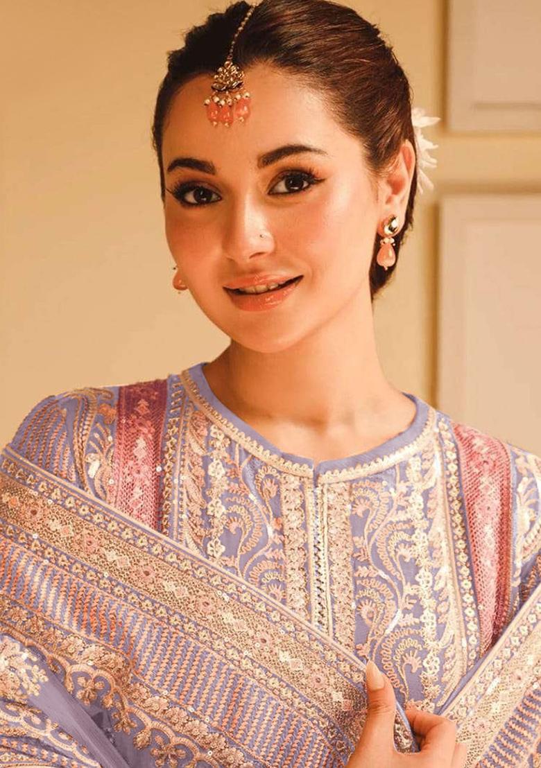 Lavender Embroidered Georgette Kurta Set