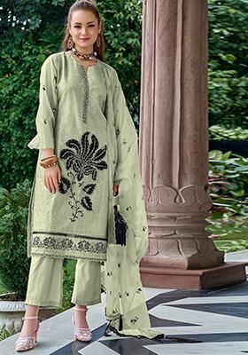 Pista Green Embroidered Orgenza Kurta Set