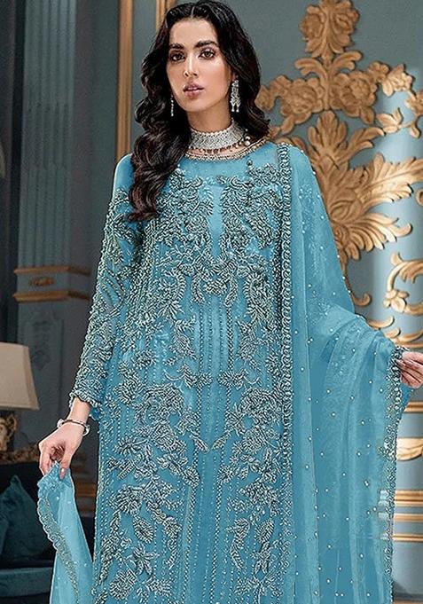 Neer Sky Blue  Pearl-Embroidered Kurta Set (RTS) main image 0
