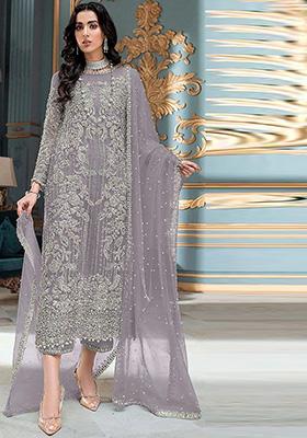 Lavender Embroidered Orgenza Kurta Set