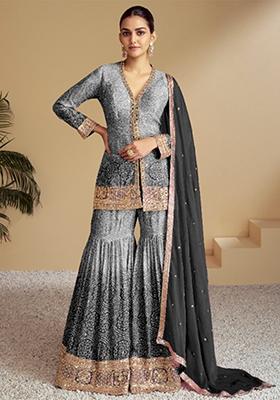 Black Embroidered Chinon Kurta Set