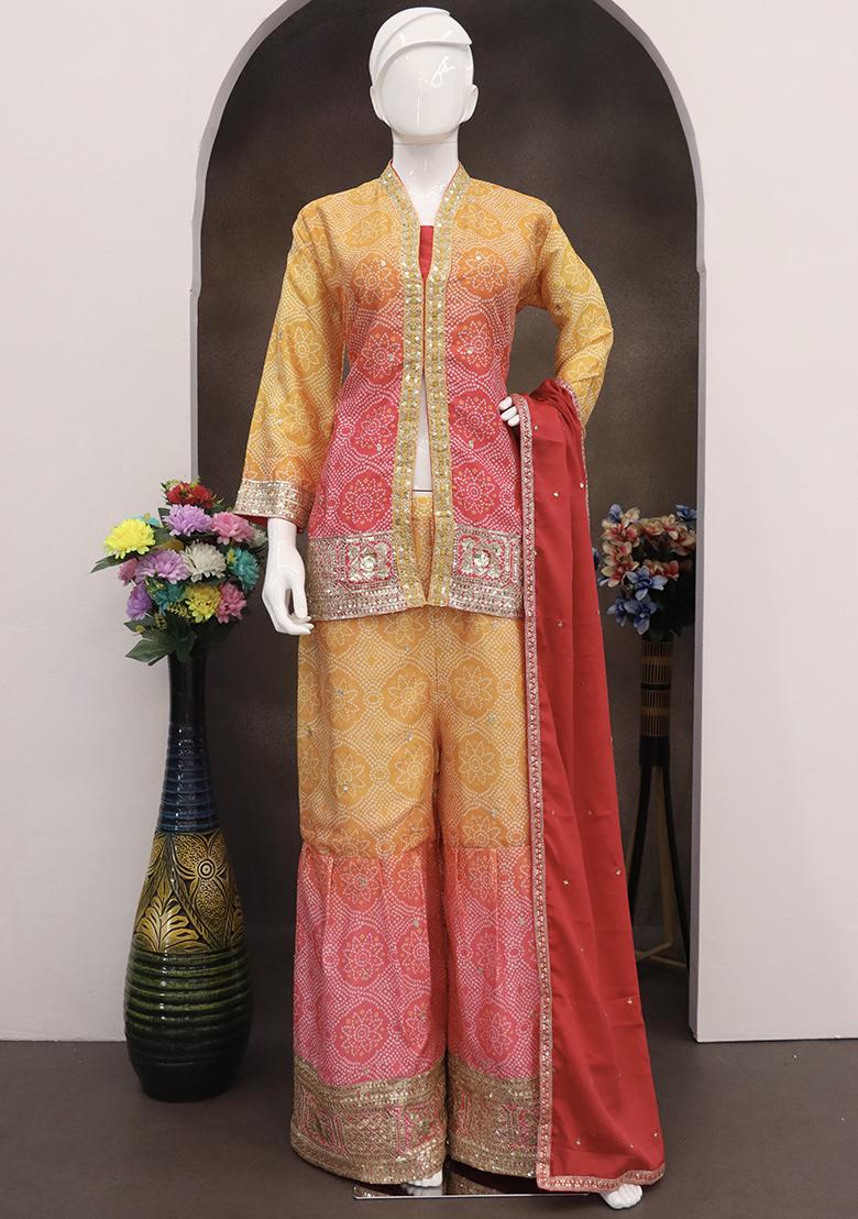 Pink Embroidered Chinon Kurta Set