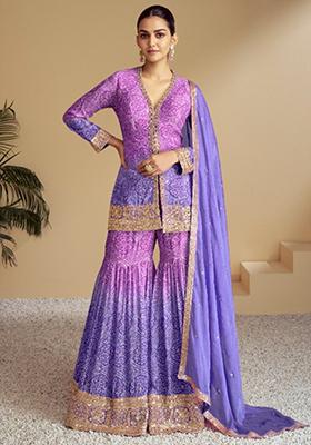 Lavender Embroidered Chinon Kurta Set