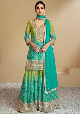 Rama Blue Embroidered Chinon Kurta Set