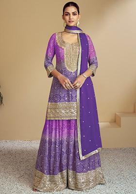 Lavender Embroidered Chinon Kurta Set