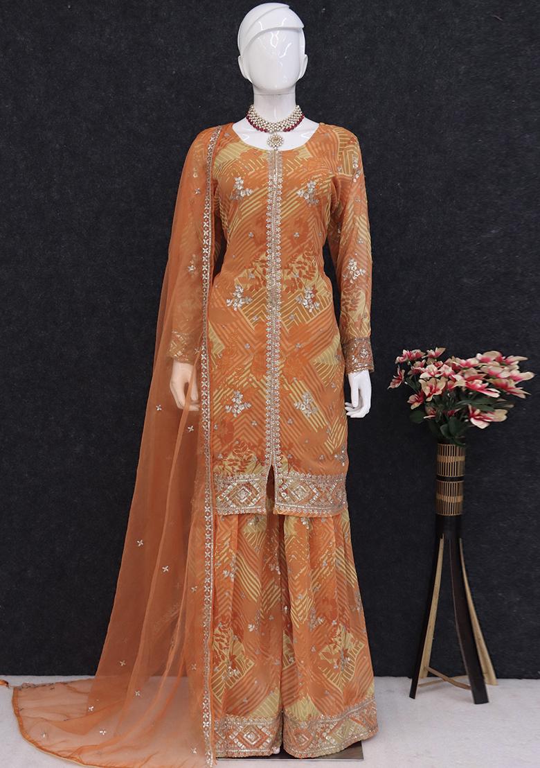 Yellow Embroidered Georgette Kurta Set