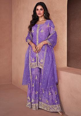 Lavender Embroidered Georgette Kurta Set