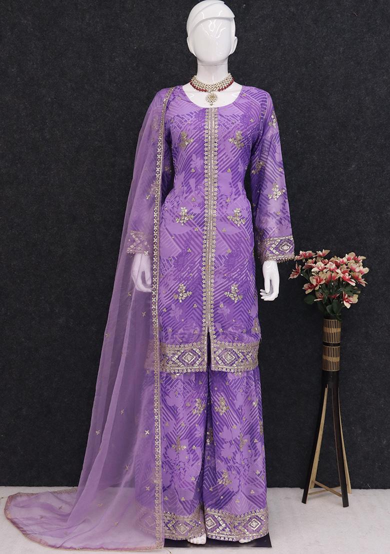 Lavender Embroidered Georgette Kurta Set