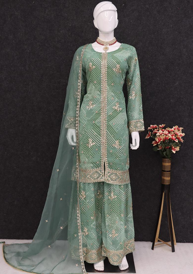 Rama Blue Embroidered Georgette Kurta Set