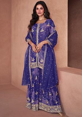 Blue Embroidered Georgette Kurta Set