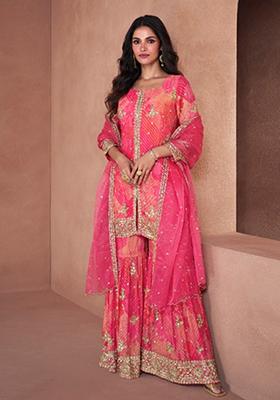 Pink Embroidered Georgette Kurta Set
