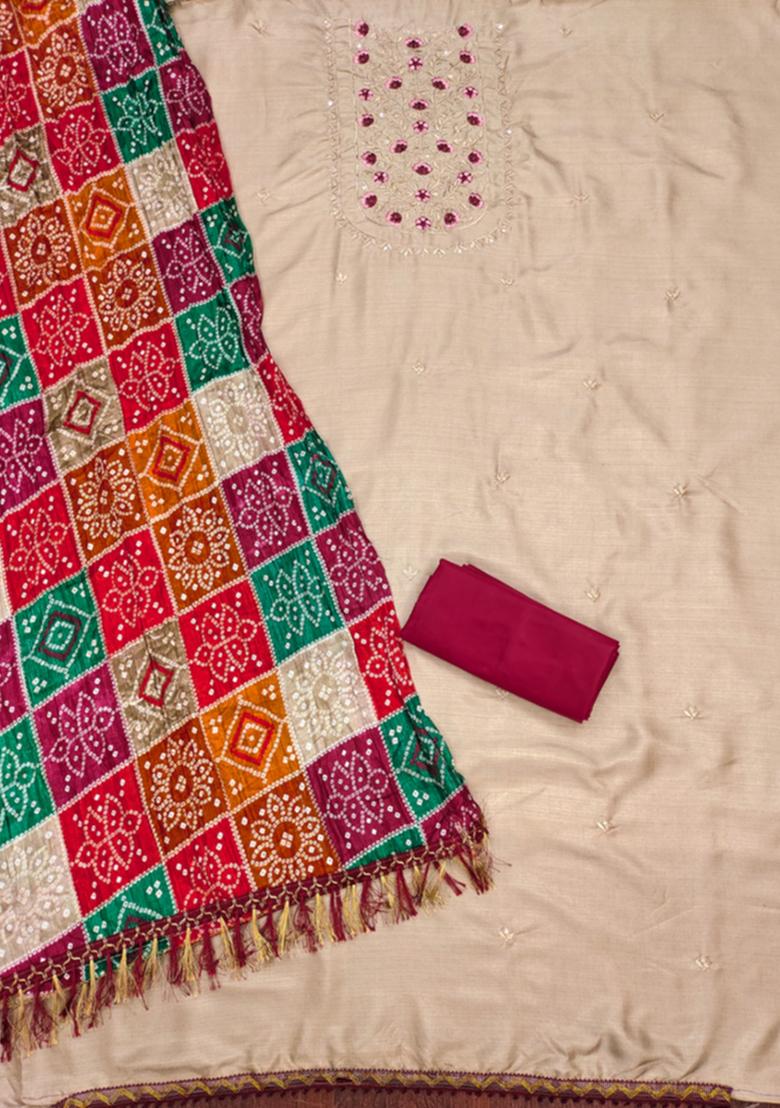 Cream Embellished Cotton Kurta Set