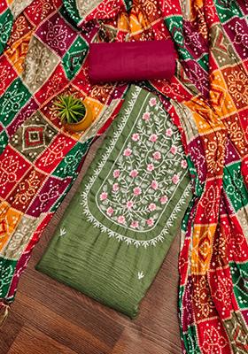 Green Embellished Cotton Kurta Set