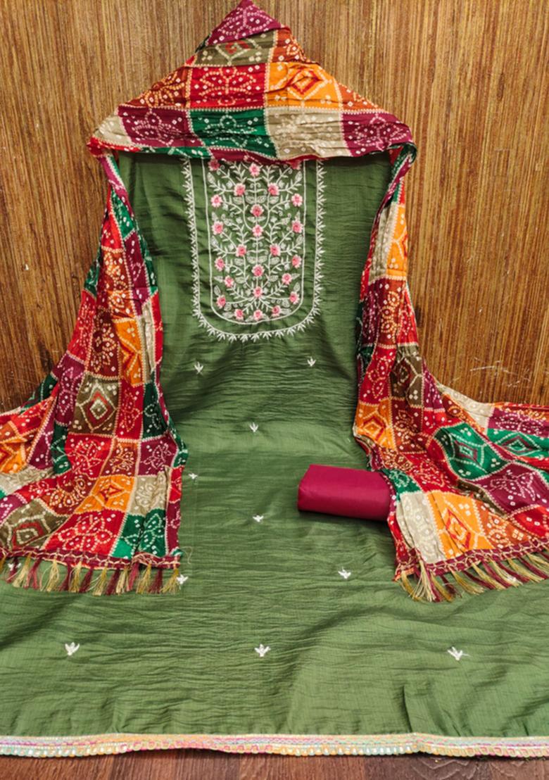 Green Embellished Cotton Kurta Set