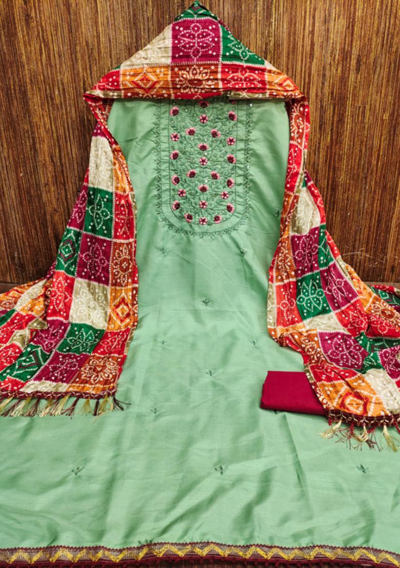 Olive Embellished Cotton Kurta Set