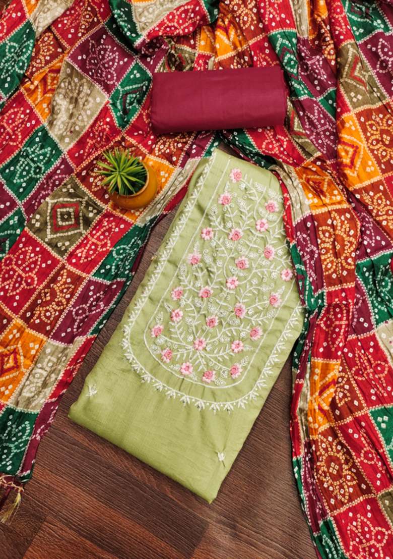 Sea Green Embroidered Cotton Straight Kurta Set - Indya