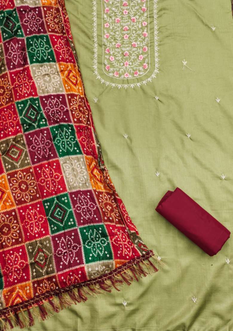 Sea Green Embroidered Cotton Straight Kurta Set - Indya