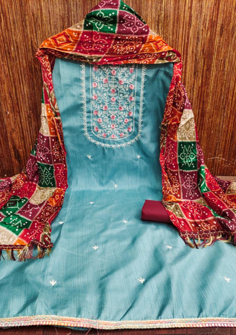 Teal Embellished Cotton Kurta Set