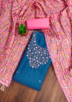Aqua Embellished Cotton Kurta Set