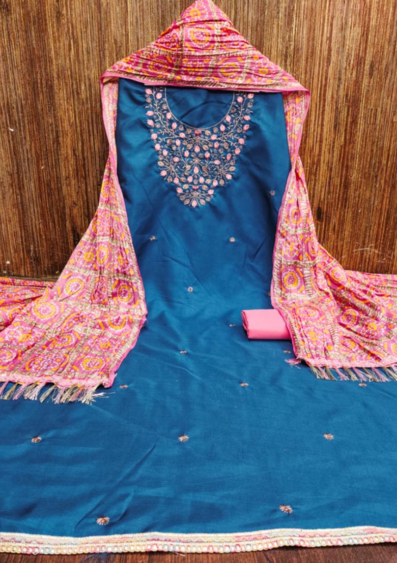 Aqua Embellished Cotton Kurta Set