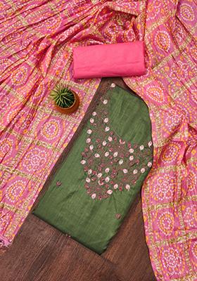 Green Embellished Cotton Kurta Set