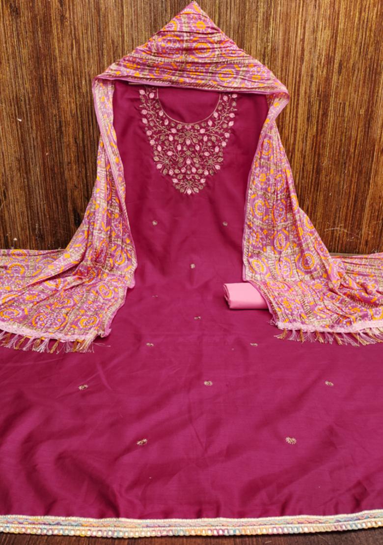 Pink Embellished Cotton Kurta Set
