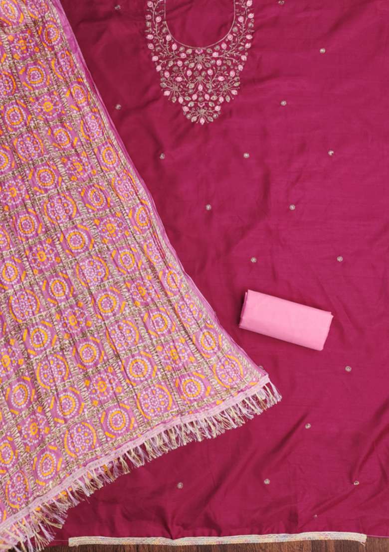 Pink Embroidered Cotton Straight Kurta Set - Indya