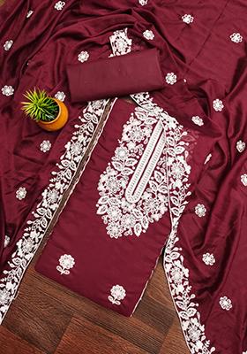 Maroon Embellished Cotton Kurta Set