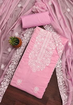 Pink Embellished Cotton Kurta Set