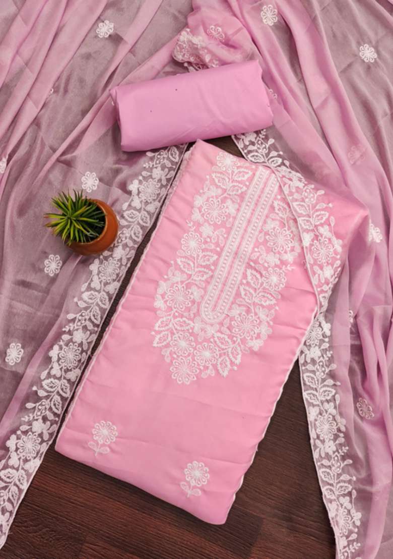 Pink Chikankari Cotton Straight Kurta Set - Indya