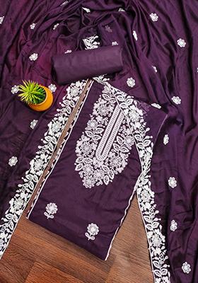 Purple Embellished Cotton Kurta Set