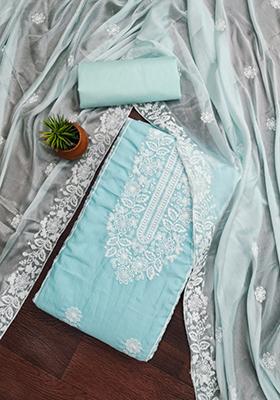 Teal Embellished Cotton Kurta Set