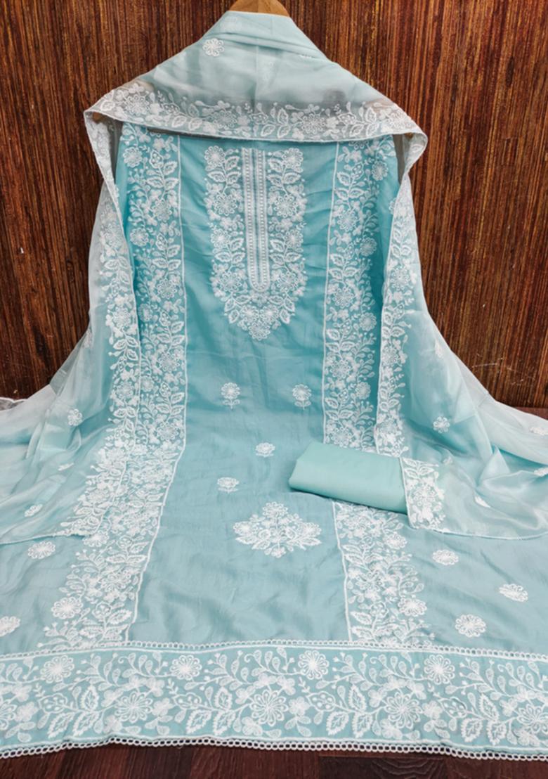 Teal Embellished Cotton Kurta Set