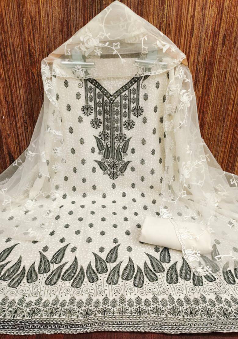 Black Embellished Poly Georgette Kurta Set