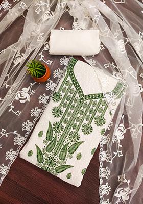 Green Embellished Poly Georgette Kurta Set