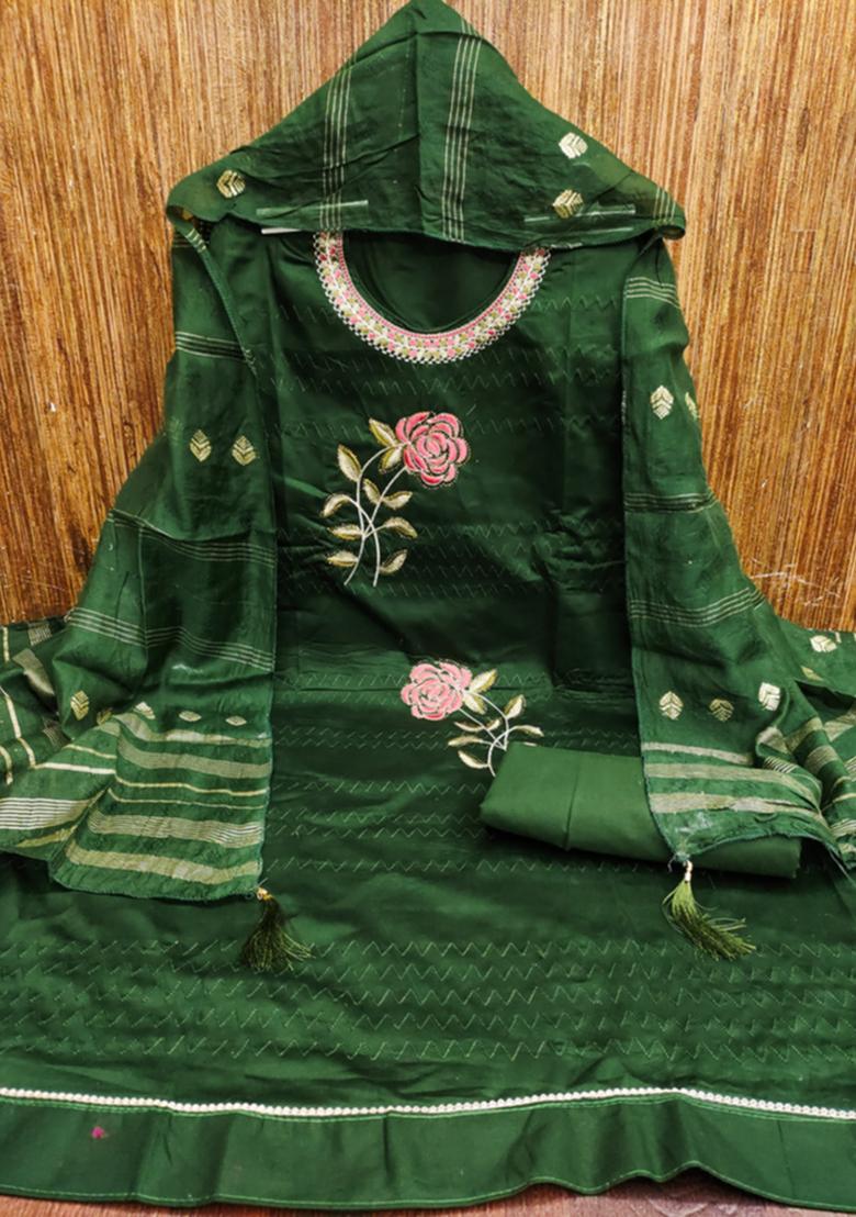 Green Embellished Cotton Kurta Set