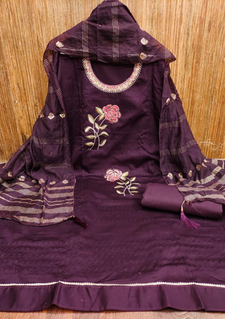 Purple Embellished Cotton Kurta Set